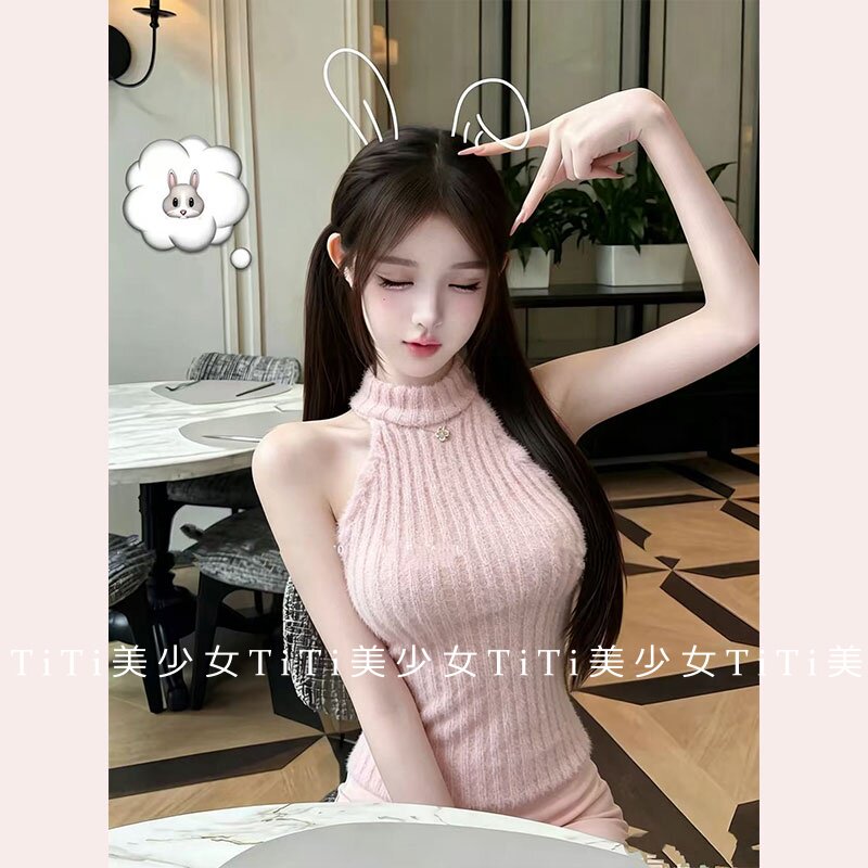 【TiTi美少女】秋冬纯欲风水粉色软糯舒服羊毛针织半高领打底上衣