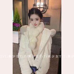 【TiTi美少女】貂绒皮草外套连帽中长款2026秋冬新款狐狸毛领大衣