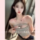 黑白条纹收腰抹胸上衣 露脐经典 TiTi美少女 纯欲性感显胸短款