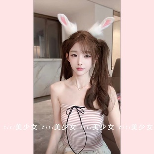 纯欲风性感辣妹蝴蝶结条纹抹胸美背打底吊带背心女 TiTi美少女