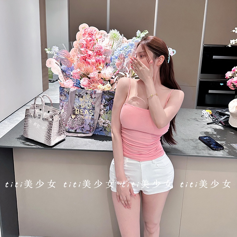 带胸垫腰部皱褶夏季上衣