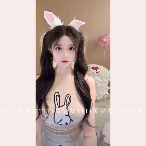 纯欲风性感无袖露肩兔子针织背心