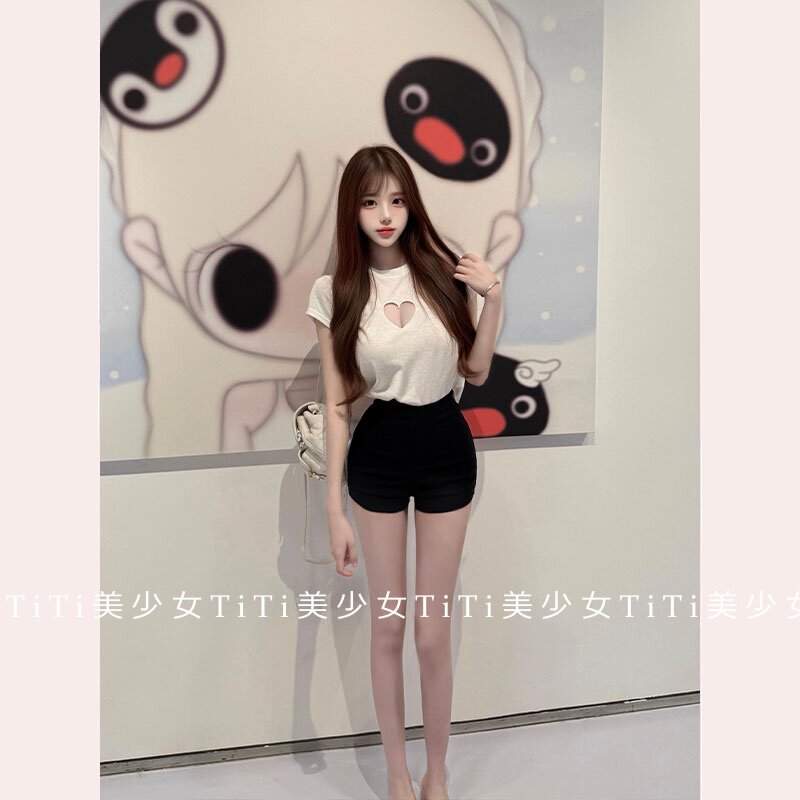 【TiTi美少女】纯欲风skim心形挖空短款T恤秋冬上新百搭修身上衣
