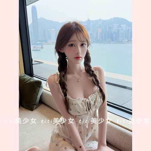 纯欲清纯碎花绑带收腰连体裙裤