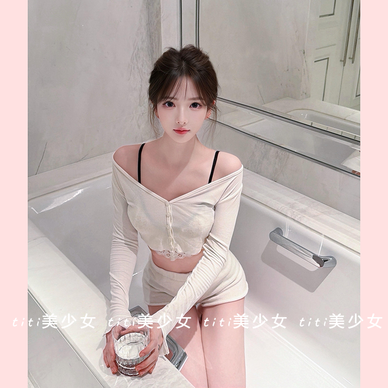 【TiTi美少女】长袖t恤女紧身短款开衫深V春季性感修身打底衫上衣,女装/女士精品,大码内搭,淘宝优惠券,粉丝福利购,淘宝优惠卷