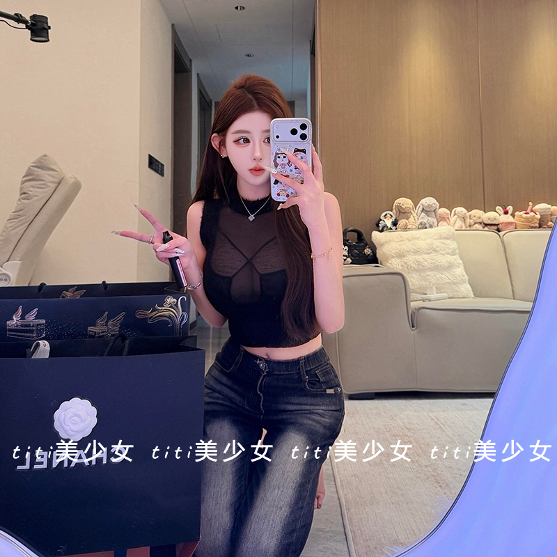 【TiTi美少女】纯欲风透视网纱性感天花板背心T恤内搭+交叉内衣女,女装/女士精品,大码内搭,淘宝优惠券,粉丝福利购,淘宝优惠卷