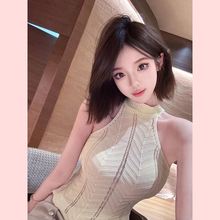 【TiTi美少女】纯欲性感挂脖针织吊带小背心显瘦镂空无袖短款上衣