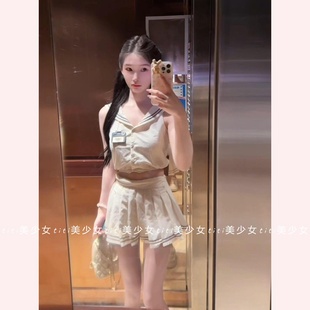 TiTi美少女 衬衫 jk纯欲风套装 海军领短款 上衣辣妹两件套 女春季