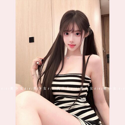 黑白条纹撞色包臀裙子辣妹短裙