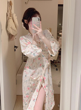 汗蒸浴袍纯棉纱布薄款睡衣