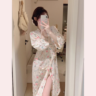【TiTi美少女】樱花兔日系绉布睡袍和服汗蒸浴袍纯棉纱布薄款睡衣
