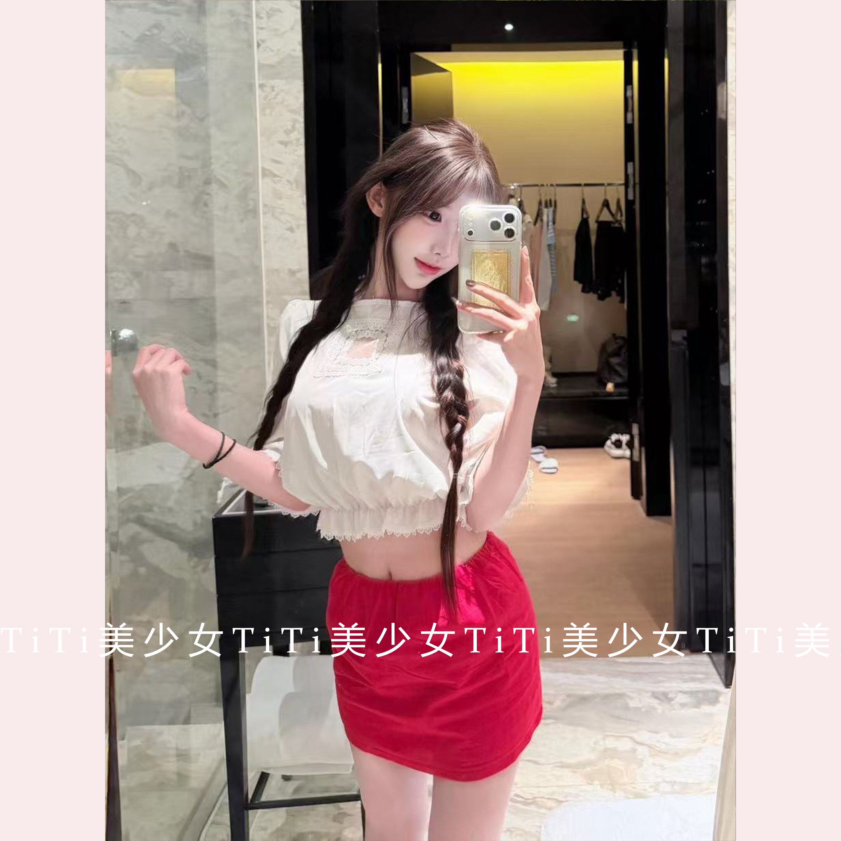 【TiTi美少女】纯欲甜美白色镂空泡泡袖短款衬衫女重工设计感上衣