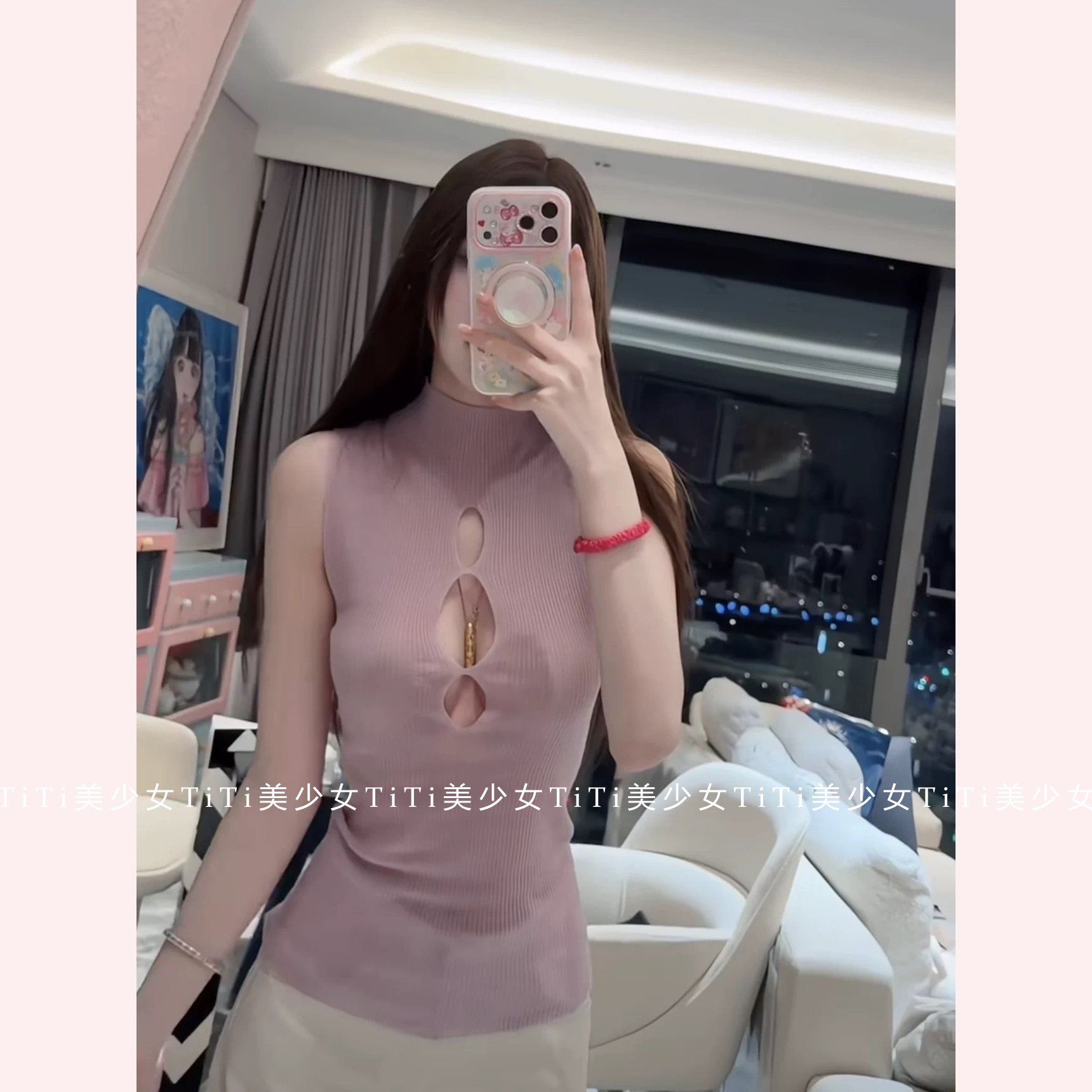 【TiTi美少女】纯欲风圆球竖镂空针织衫女春季半高领无袖打底上衣,女装/女士精品,大码内搭,淘宝优惠券,粉丝福利购,淘宝优惠卷