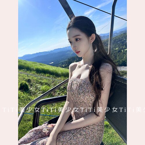 纯欲风褶皱纱感大摆裙连衣裙