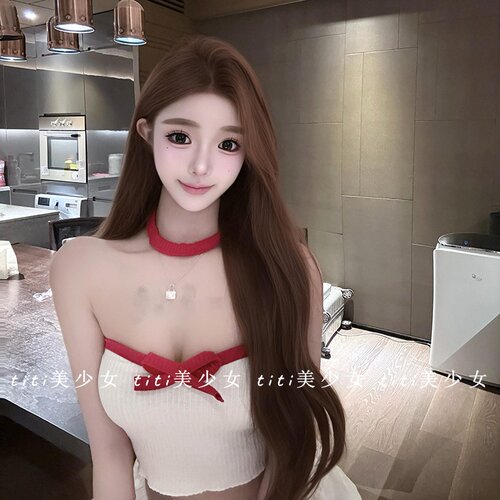 纯欲蝴蝶结撞色拼接罗纹短款抹胸