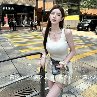 【TiTi美少女】纯欲新款气质辣妹配腰带针织包臀裙弹力显瘦连衣裙