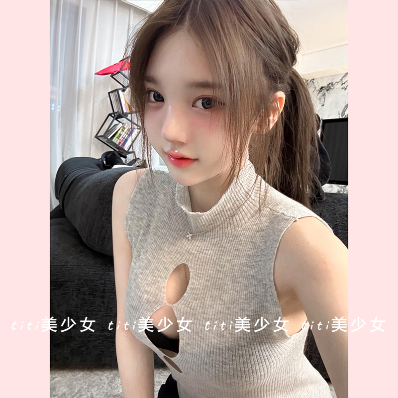 针织衫半高领无袖灰色打底上衣
