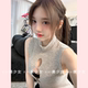 灰色打底上衣 半高领无袖 TiTi美少女 纯欲风圆球竖镂空针织衫