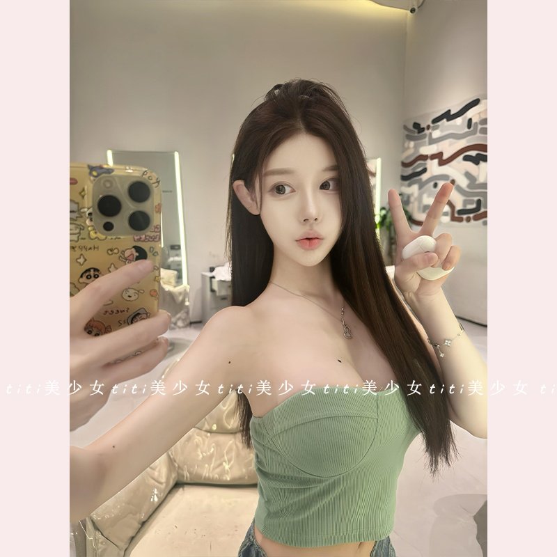 【TiTi美少女】纯欲无肩带抹胸背心女外穿露脐修身显瘦带胸垫上衣,女装/女士精品,大码内搭,淘宝优惠券,粉丝福利购,淘宝优惠卷