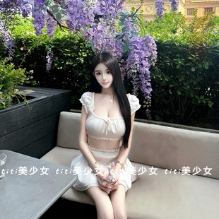 褶皱显瘦蝴蝶结半身裙套装 纯欲甜美风露锁骨泡泡袖 TiTi美少女