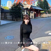 格纹低腰半身裙 上衣 TiTi美少女 性感微透高领紧身打底衫