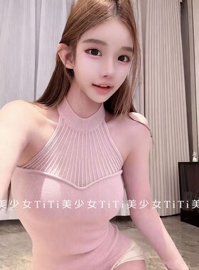 网纱拼接纯欲挂脖针织上衣