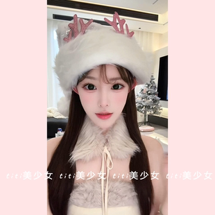 圣诞毛毛抹胸&围脖纯欲内搭性感辣妹名媛风打底衫 TiTi美少女