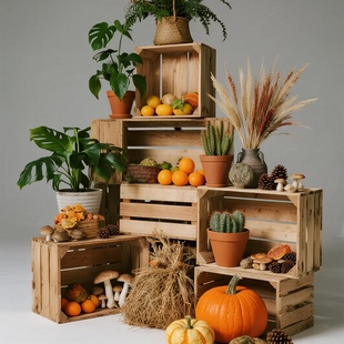 法式 水果木箱复古收纳箱长方形花架木箱实木木框水果木箱储物箱