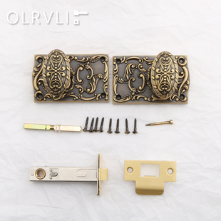 olrvli复古法式黄铜浴室锁做旧黄古铜色中古风双开门锁无钥匙锁