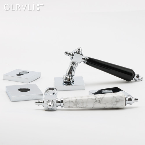 olrvli法式中古黑曜石门锁银色大理石静音把手衣帽间美式双开门锁