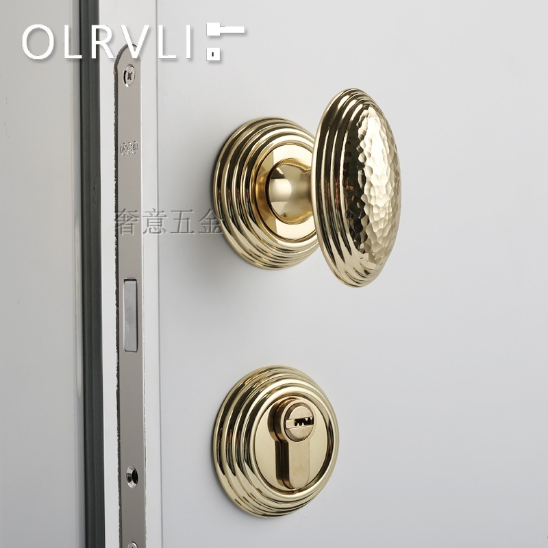 意大利进口手工锤纹黄铜静音门锁