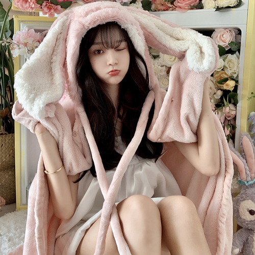 Real price lovely big rabbit ear hat shawl thickened warm lazy cloak blanket in autumn and winter