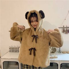 Real price autumn and winter bear ears hooded Plush lovely padded coat