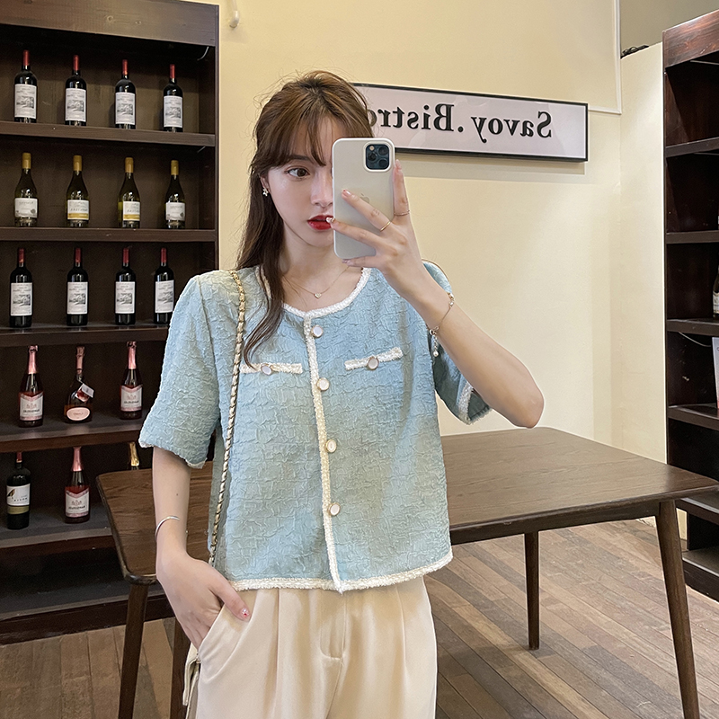 Real price ~ summer new personalized small fragrance shirt women's pleated short casual cardigan