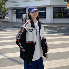 Real shot real price ~ NEW Loose Japanese baseball jacket with thin zipper cardigan and versatile color contrast jacket