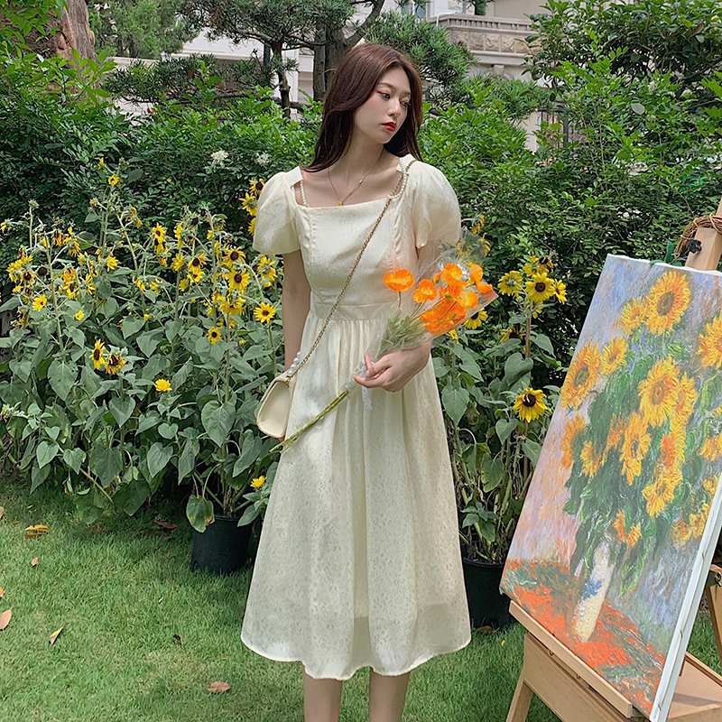 French sweet waist over Knee Skirt women's first love heart pearl collar dress