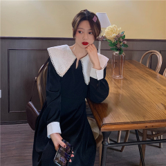 Real shot real price ~ French Chic baby collar waist over Knee Skirt gentle wind Long Sleeve Dress