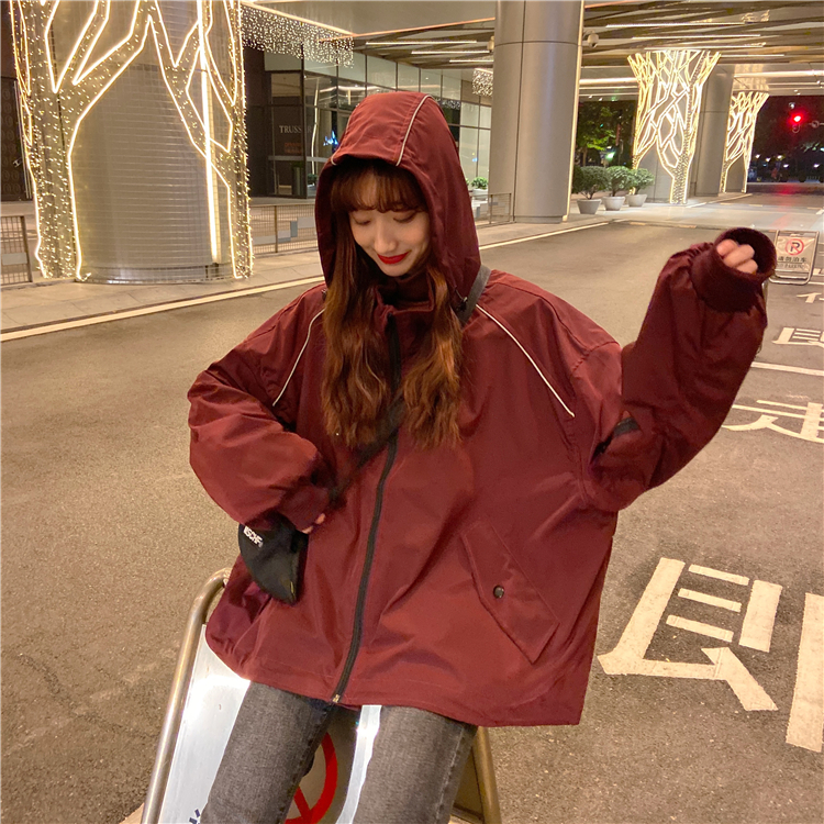 Real price ~ spring new thin loose hooded jacket letter embroidered windbreaker