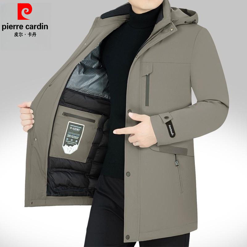 皮尔卡丹冬季羽绒服中长款鹅绒服