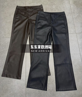 欧洲站2025冬加绒前兜兜设计时髦微喇九分皮裤靴裤配皮草显瘦洋气