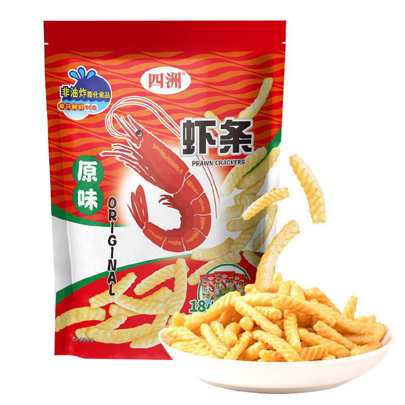四洲原味虾条216g大包非油炸膨化儿童休闲零食怀旧食品小吃大礼包