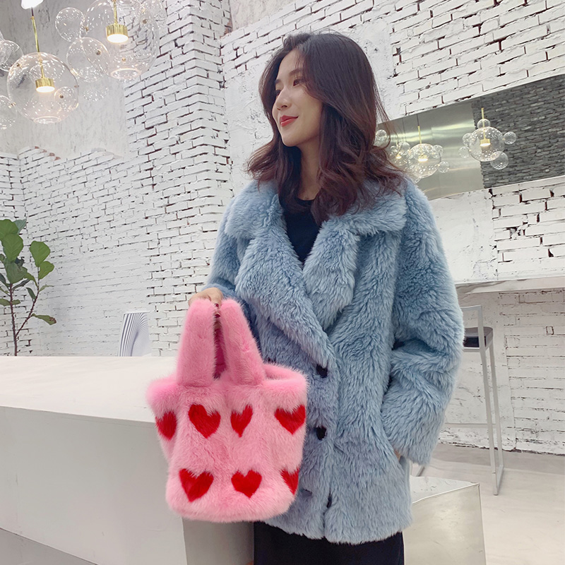 水貂毛皮草包包女手提水桶包