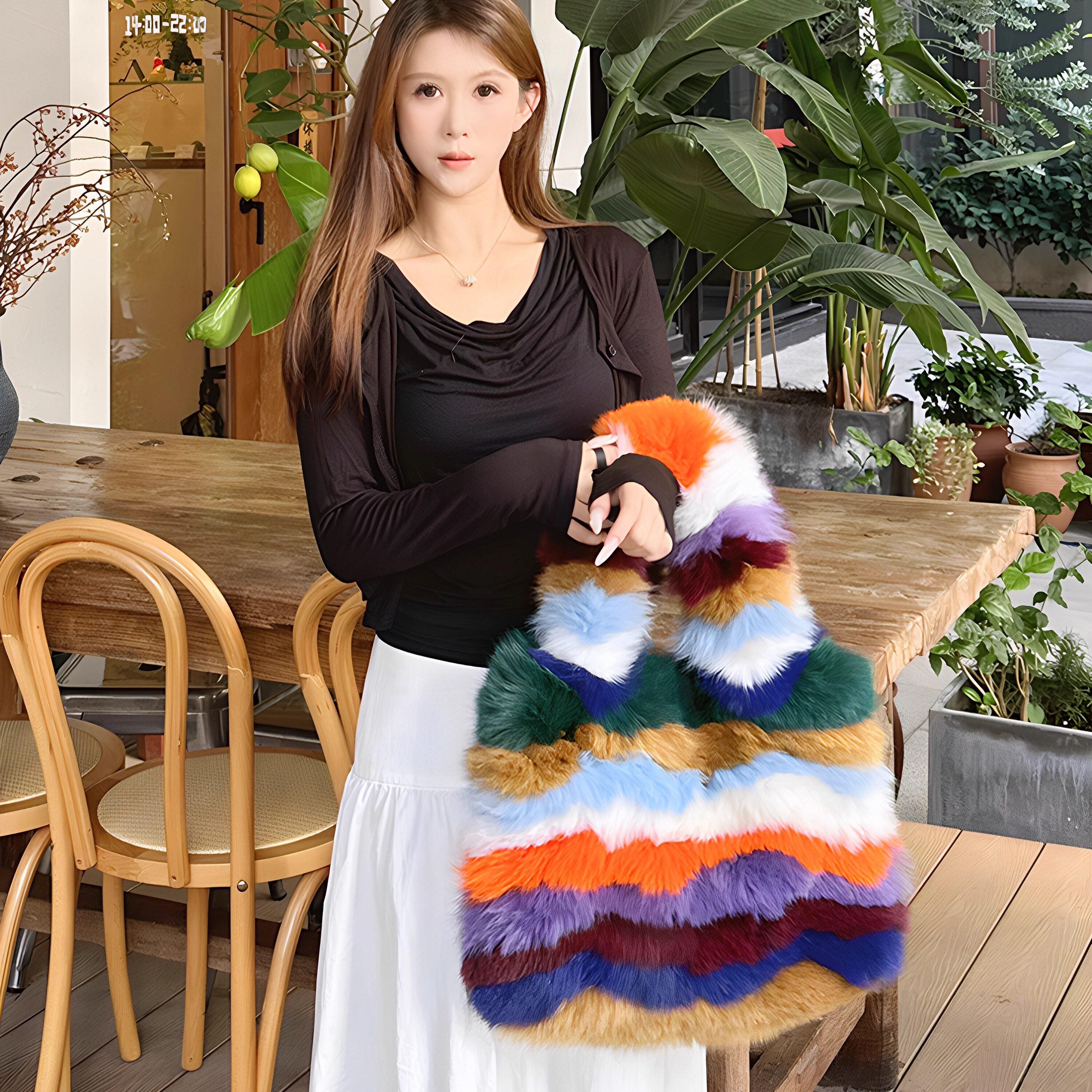 新款皮草时尚撞色托特包