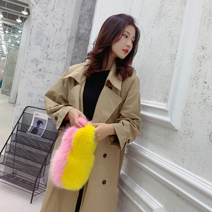 小众毛毛手提包秋冬潮色彩系狐狸毛手拿真毛手拎皮草包包毛绒女包