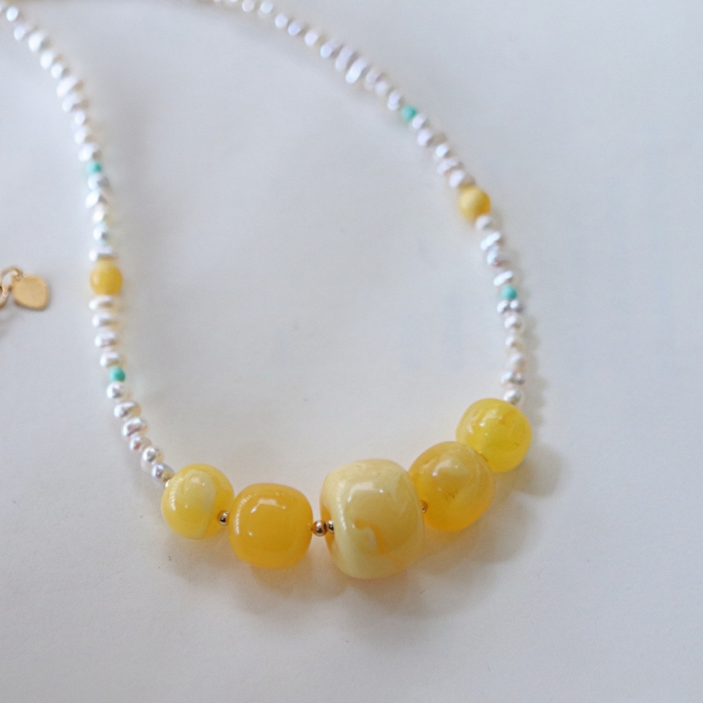 正品天然俄料高品质黄花蜡蜜蜡墩子锁骨链女款文玩潮流珠宝饰品