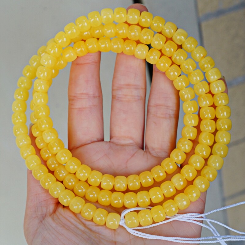 正品天然俄料高品质黄蜜蜡 7mm 老型108佛珠时尚文玩百搭珠宝饰品