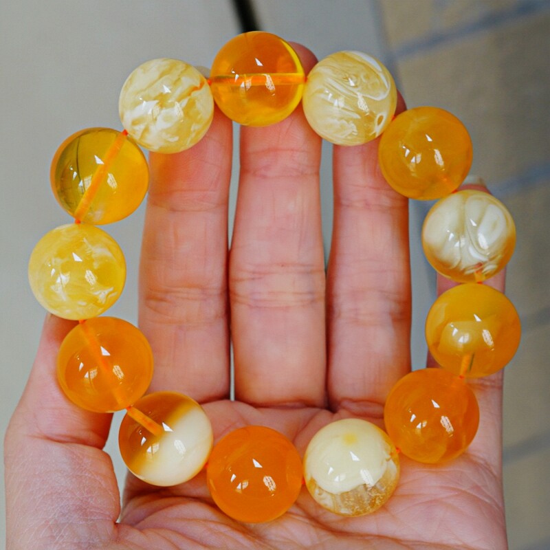 正品天然俄料精品焦皮料多宝蜜蜡 17mm 圆珠手串文玩百搭珠宝饰品