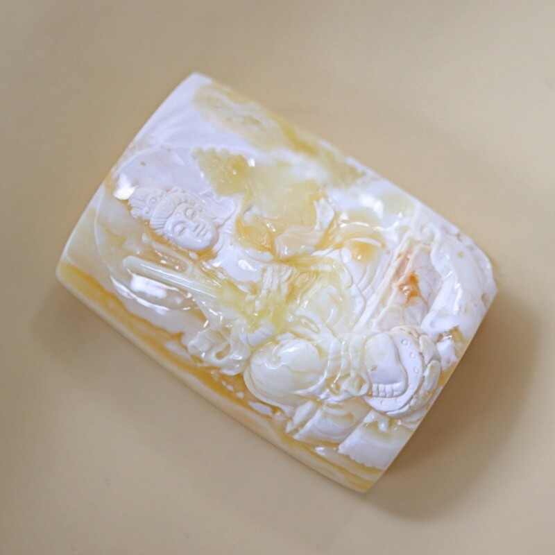 正品天然俄料精品原矿白蜡蜜蜡观音无事牌吊坠文玩收藏级珠宝饰品