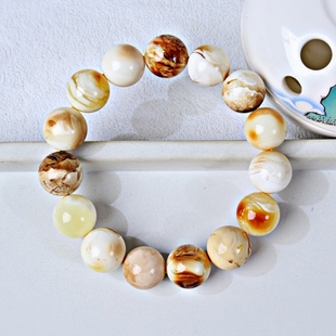 正品 手串文玩收藏珠宝饰品 天然俄料蜜蜡高品质沁色花蜡14mm男女款
