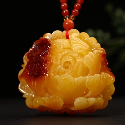 正品天然俄料蜜蜡高品质焦皮料鸡油黄牡丹花吊坠挂件文玩珠宝饰品 - 封面